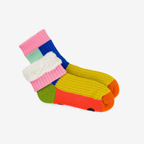 Knit Flower Power Pom Pom Socks-Slippers | Flame