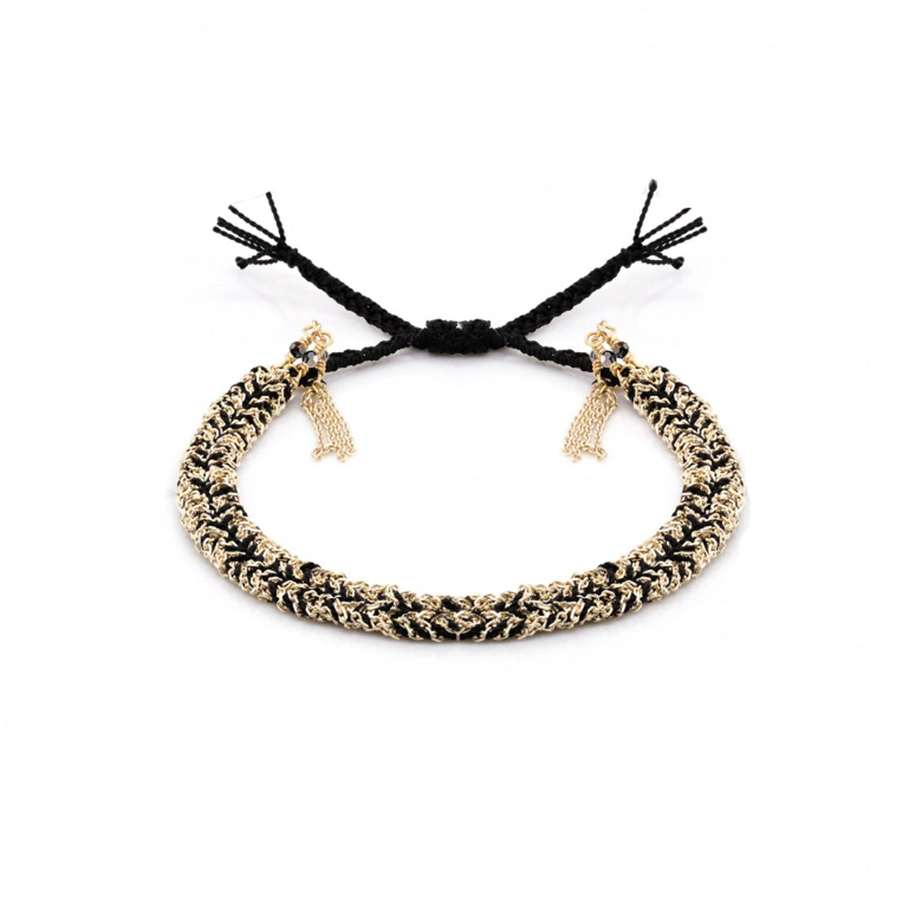Woven Chain Bracelet | Black Gold
