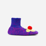 Knit Flower Power Pom Pom Socks-Slippers | Magenta Cobalt