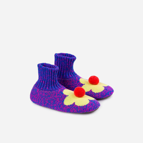 Super Mix Pom Knit Slippers | Blue