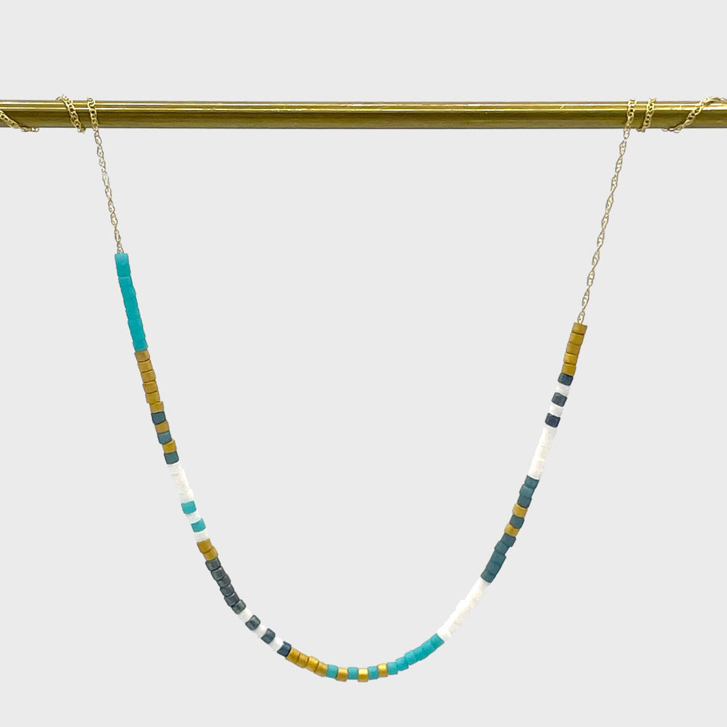 Japanese Micro Bead Necklace | Turquoise Gold