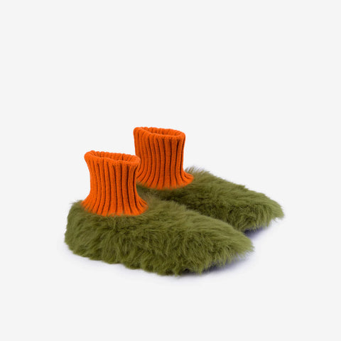 Fuzzy Fur Sock Slippers | Moss