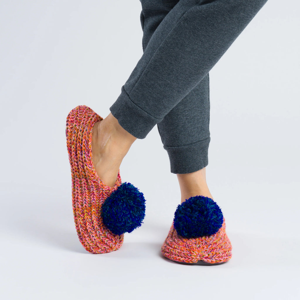 Super Mix Pom Knit Slippers | Red