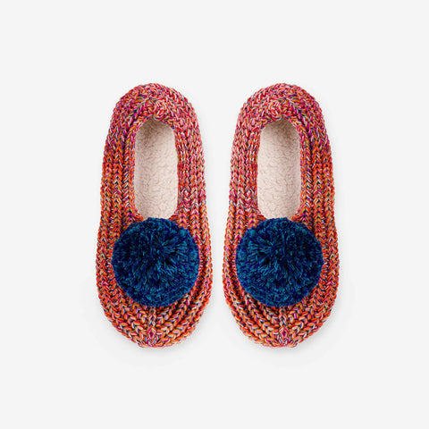 Super Mix Pom Knit Slippers | Blue