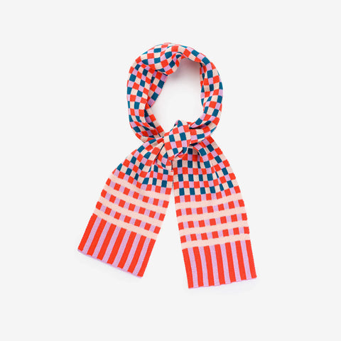 Ikat Check Cotton Scarf | Blue