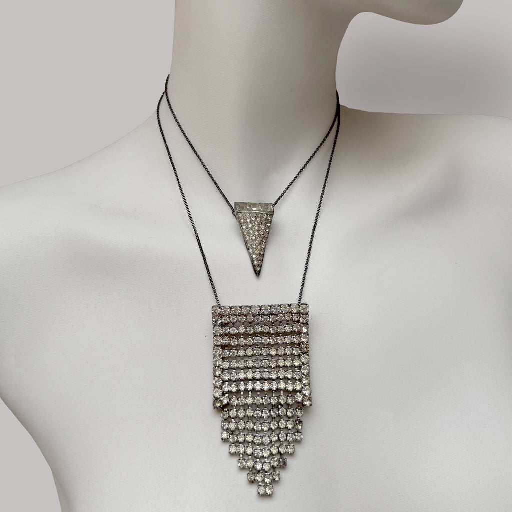 1920s One of a Kind Antique Deco Triangle Diamanté Pendant