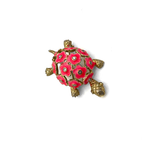 70s Les Bernard Floral Turtle Brooch