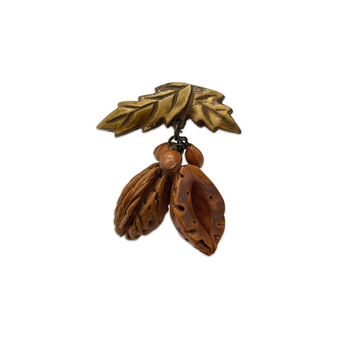 Vintage Wooded Walnut Brooch