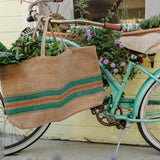 Jute Tote Market Shopper | Green Red Striped