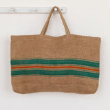 Jute Tote Market Shopper | Green Red Striped