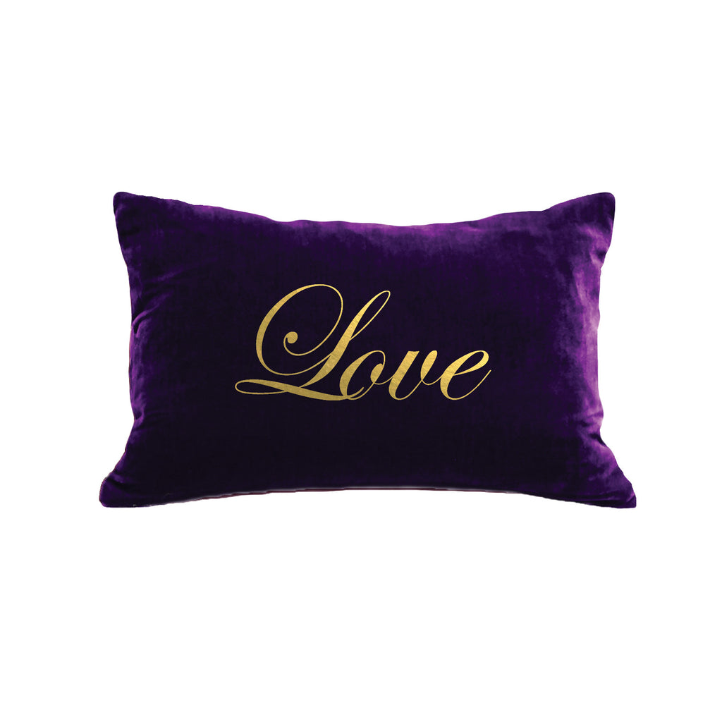 Script Love Pillow - grape / gold foil