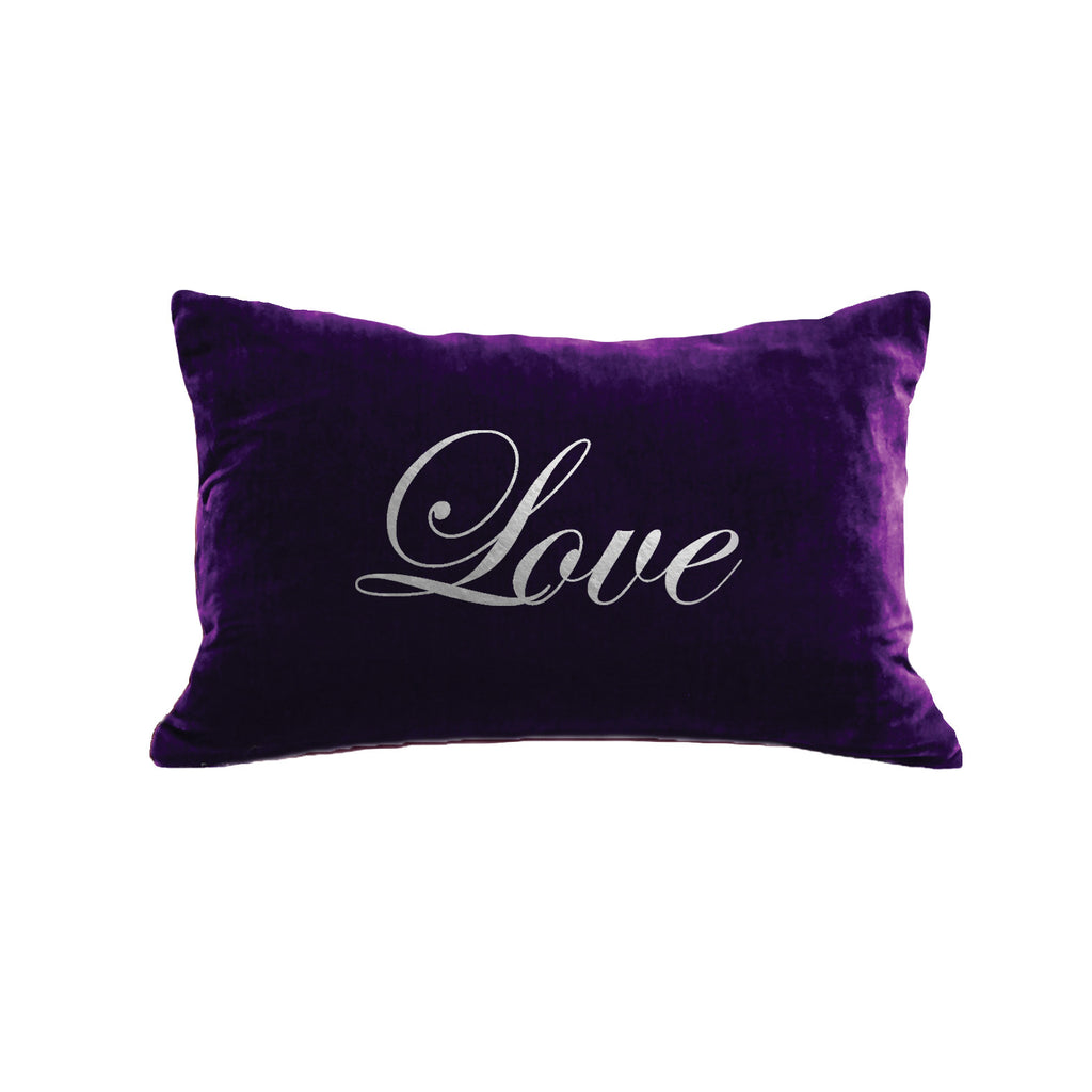 Script Love Pillow - grape / gunmetal foil