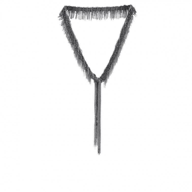 Lariat Collar Fringe Necklace | Black Ruthenium