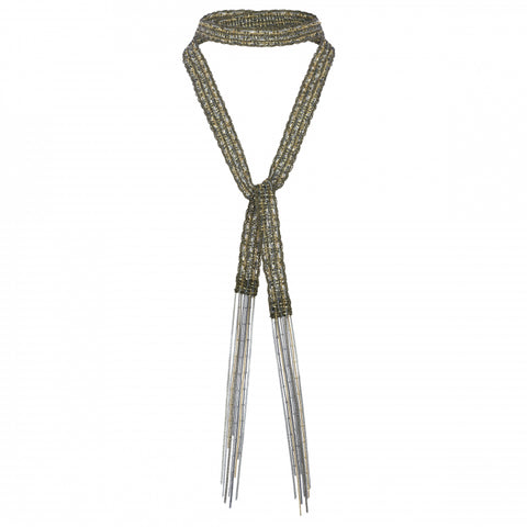 Woven Tab Fringe Necklace