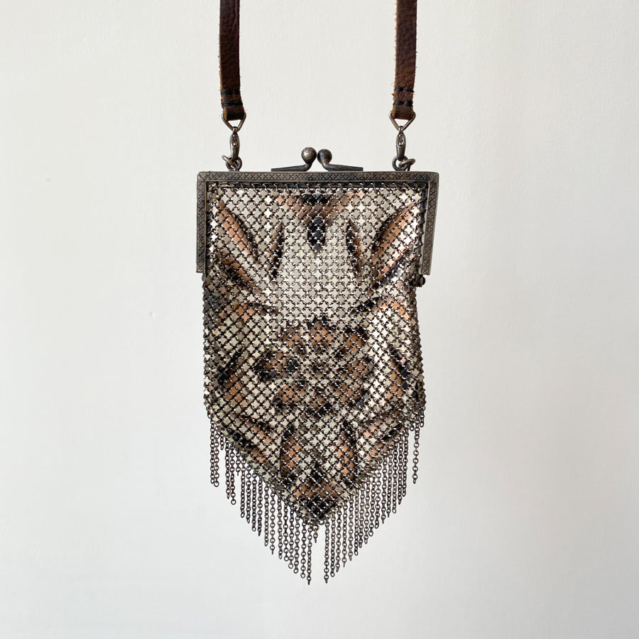 1920's Art Deco Mandalian Enamel Mesh Evening Bag