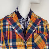 70's Seersucker Navy Orange Madras Three Button Blazer