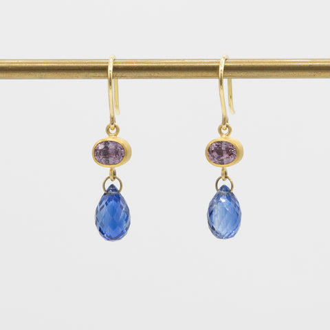 Petite Horizontal Oval Earring | Blue Topaz