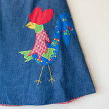 70s Vintage Chambray Appliqué Rooster Wrap Skirt