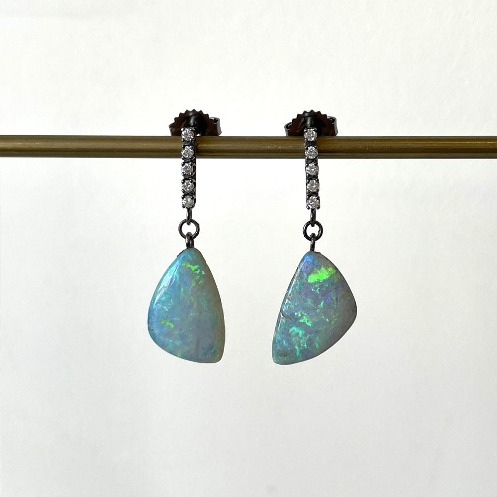 Australian Boulder Opal & Diamond Drops | One of a Kind