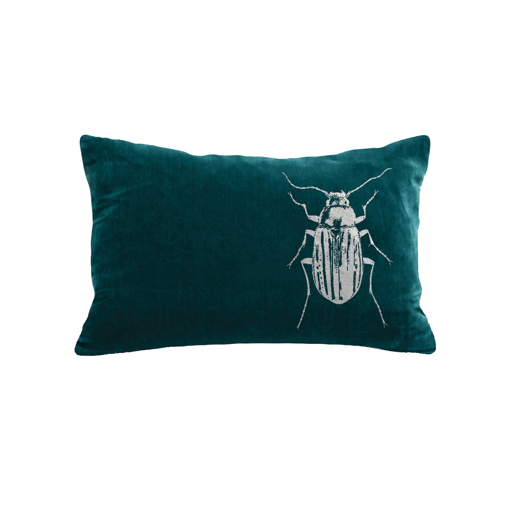 Beetle Pillow - teal / gunmetal foil / 12 x 16"