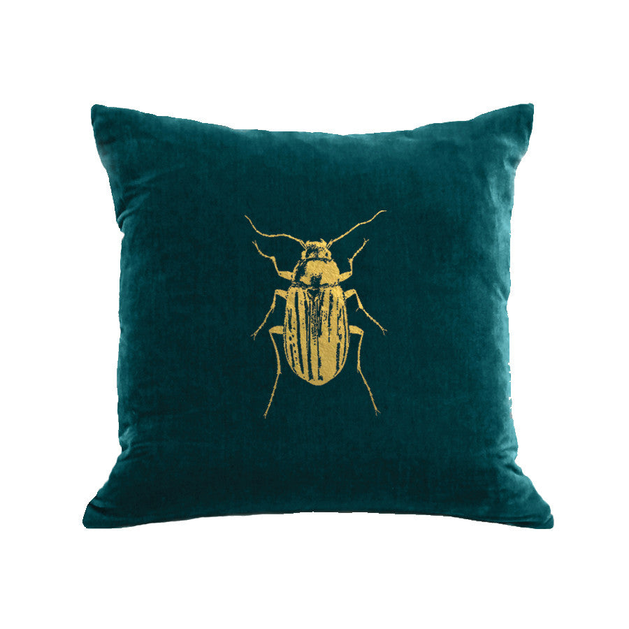 Beetle Pillow - teal / gold foil / 18 x 18"