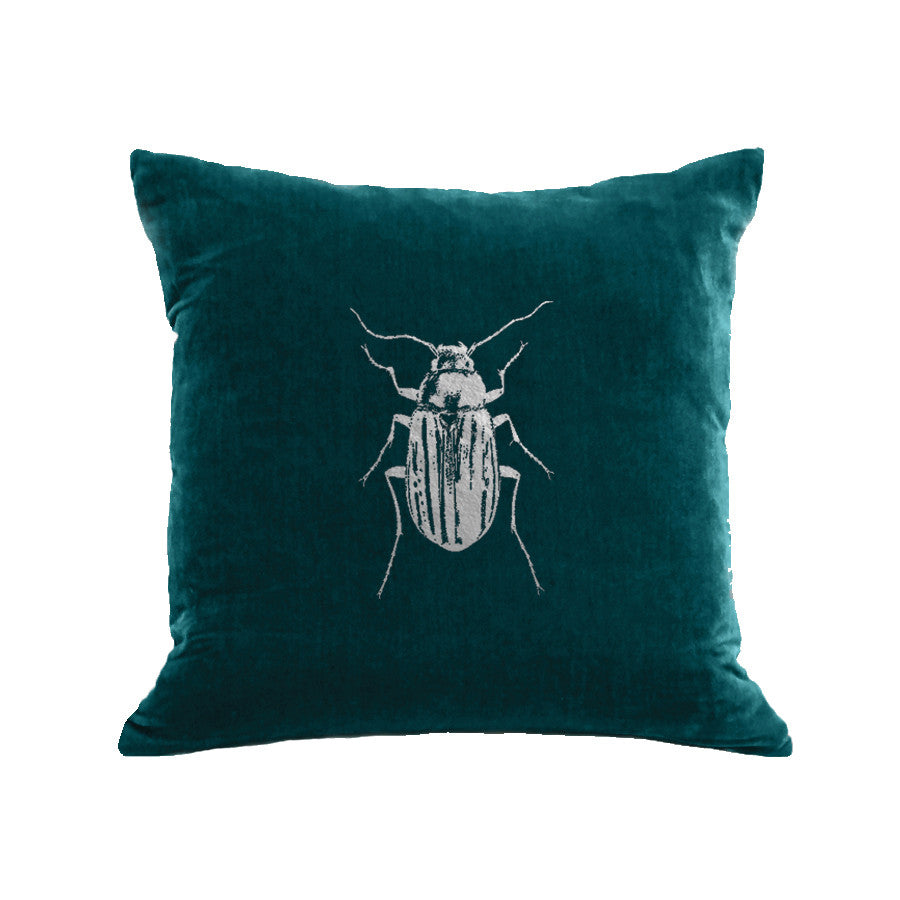 Beetle Pillow - teal / gunmetal foil / 18 x 18"