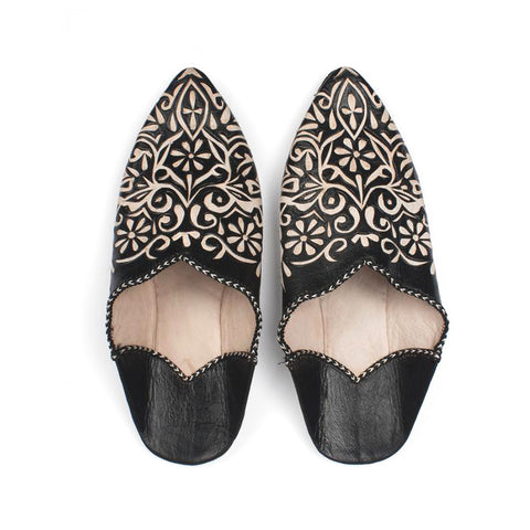 Moroccan Decorative Bohemian Slippers | Black