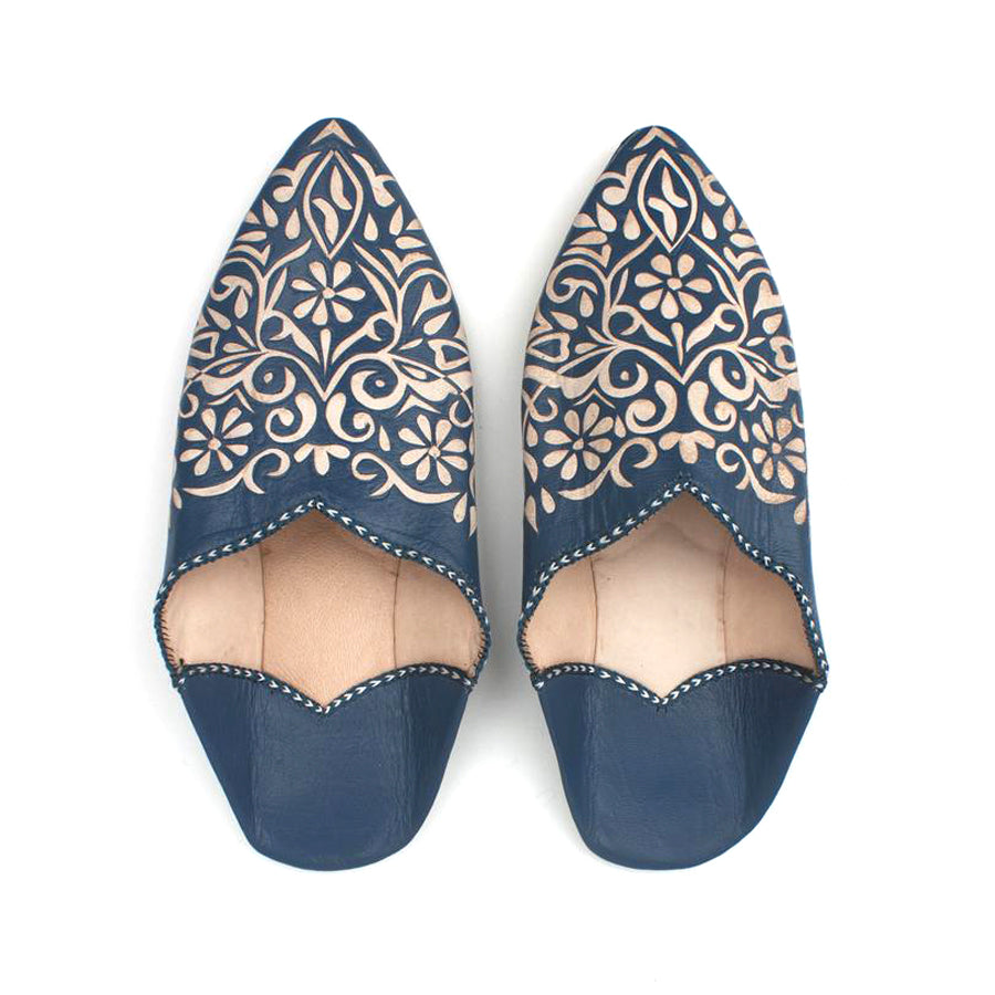 Moroccan Decorative Bohemian Slippers | Indigo