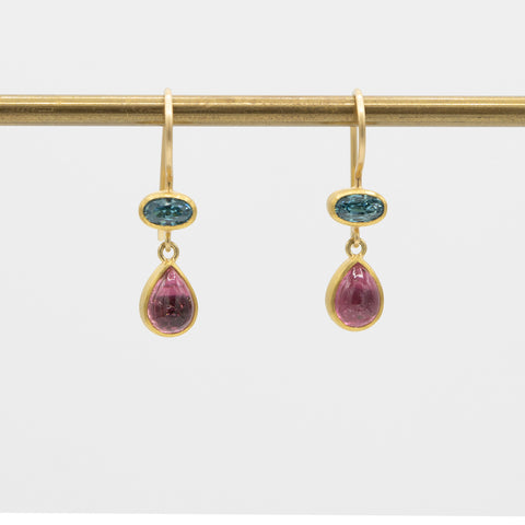 Bon Bon Earrings | Blue Zircon-Pink Tourmaline