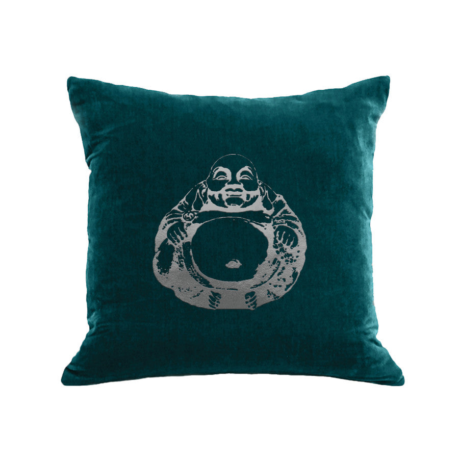 Buddha Pillow - teal / gunmetal foil