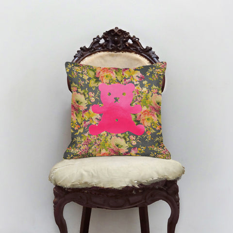 Denim Flocked Peony Pillow