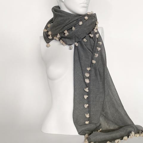 Jacquard Temple Cotton Scarf | Grey