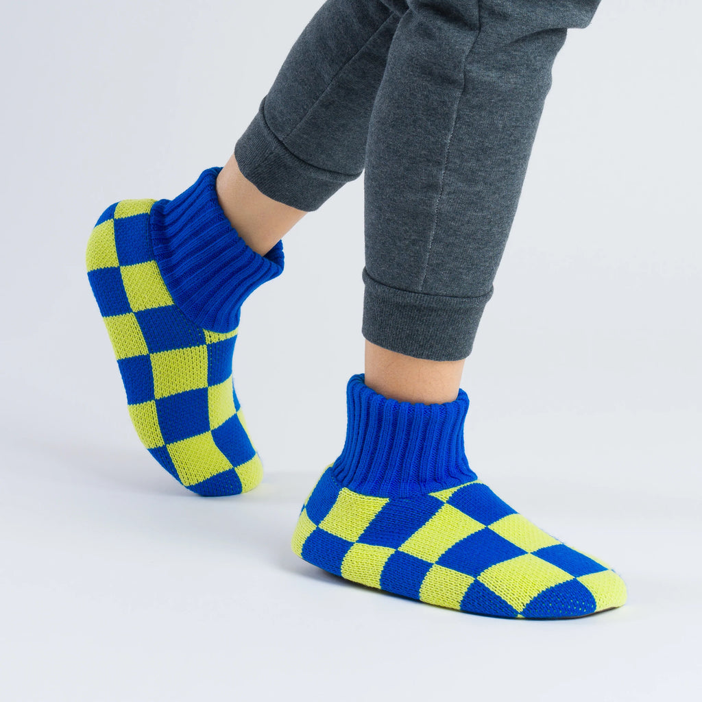 Unisex Checkerboard Bootie Slippers | Lime-Cobalt