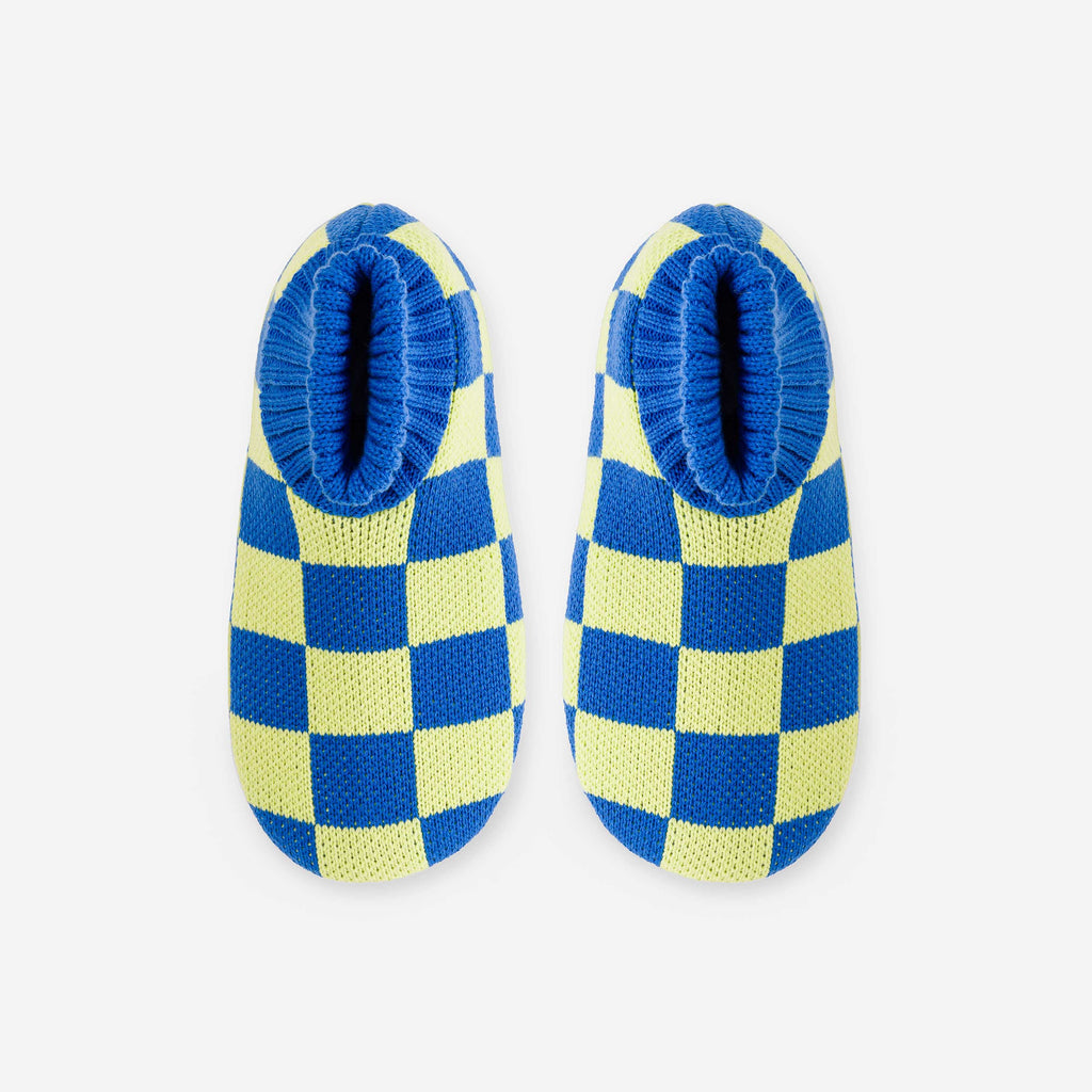 Unisex Checkerboard Bootie Slippers | Lime-Cobalt