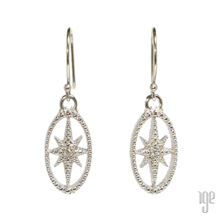 Diamond Starburst Oval Earrings