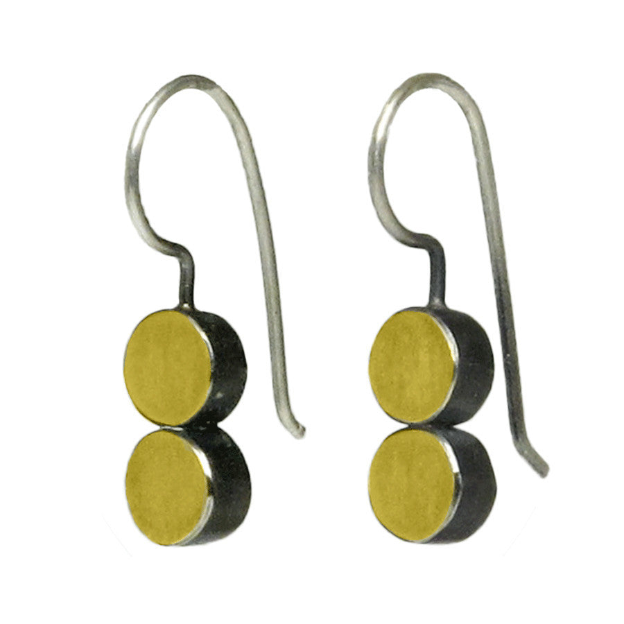 22kt Gold and Sterling Two Dot Earrings