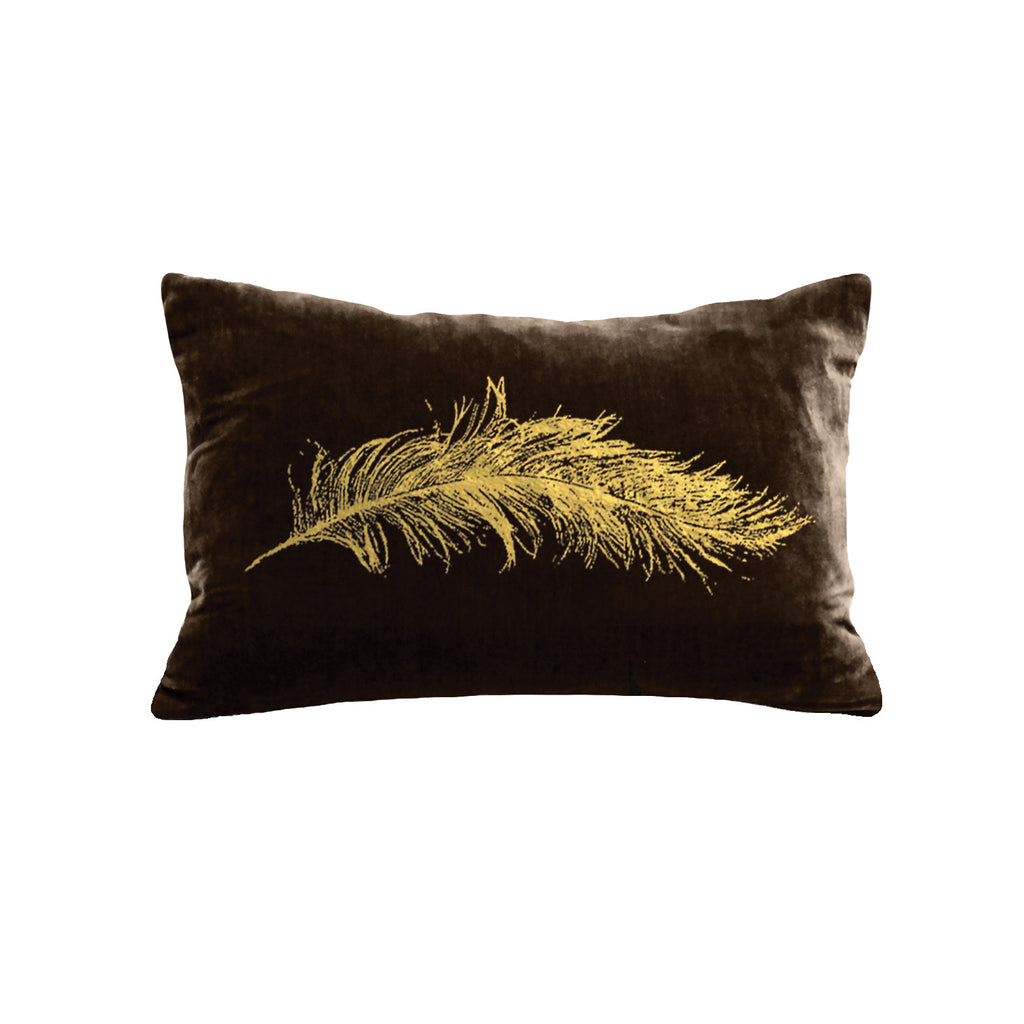 Feather Pillow - chocolate / gold foil / 12 x 16"