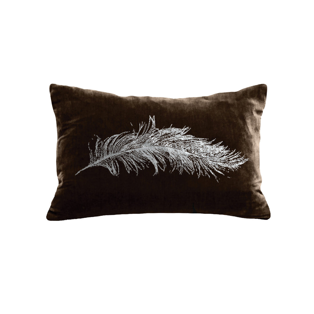Feather Pillow - chocolate / gunmetal foil / 12 x 16"