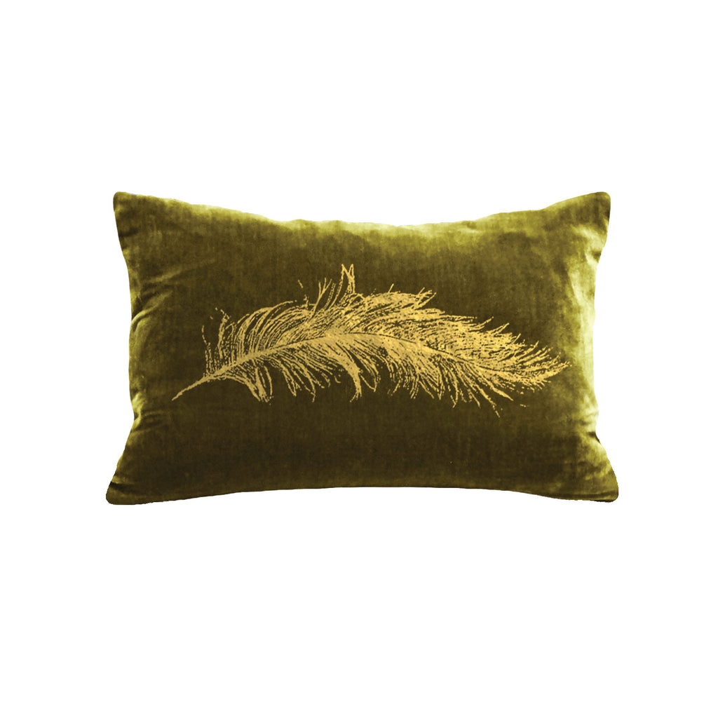 Feather Pillow - moss / gold foil / 12 x 16"