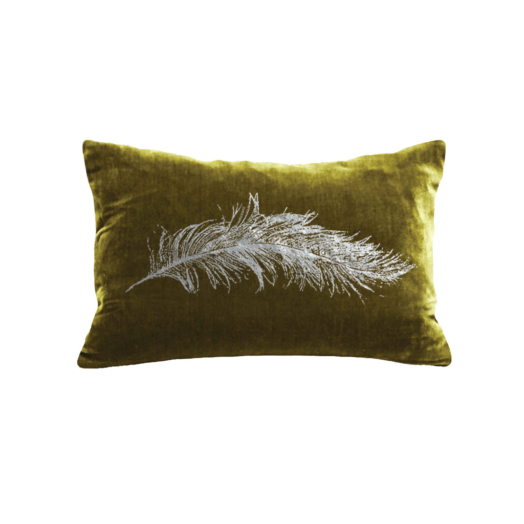 Feather Pillow - moss / gunmetal foil / 12 x 16"