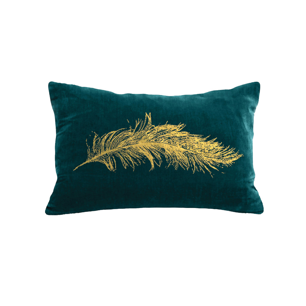 Feather Pillow - teal / gold foil / 12 x 16"
