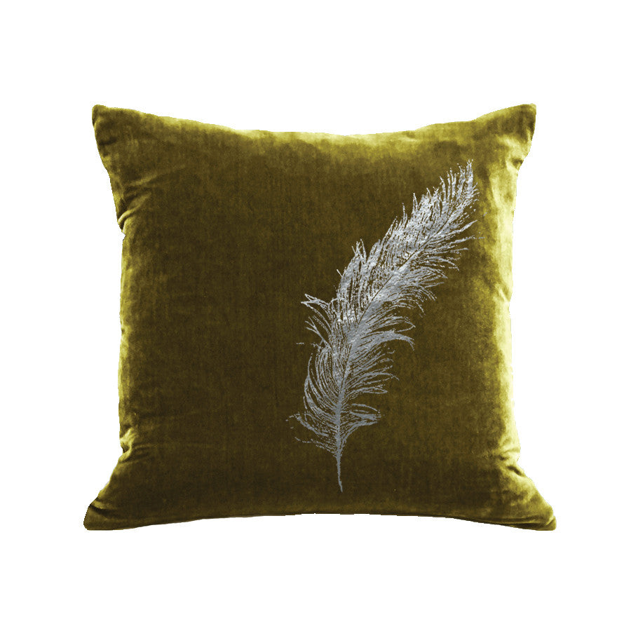 Feather Pillow - moss / gunmetal foil / 18 x 18"