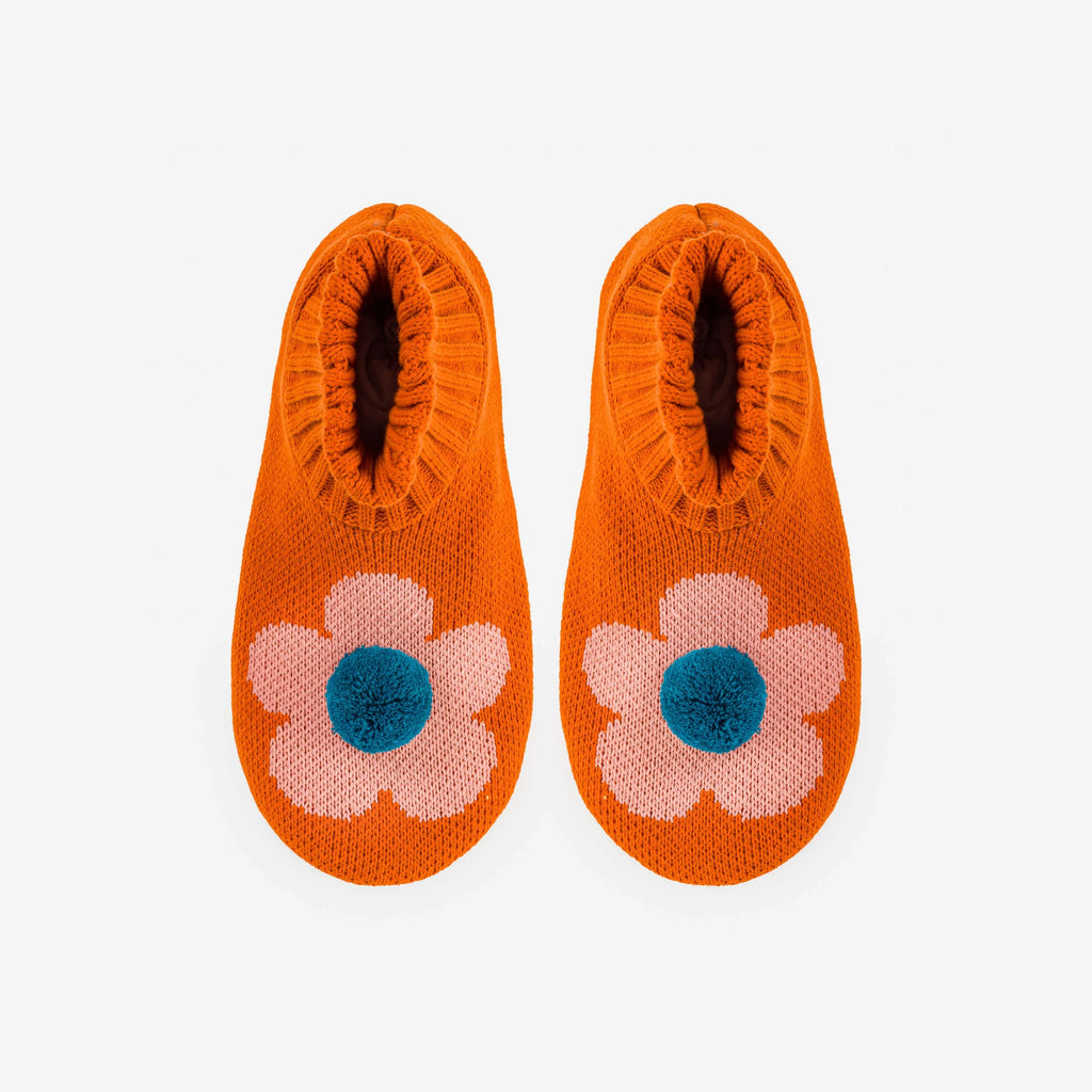 Knit Flower Power Pom Pom Socks-Slippers | Flame