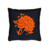 Denim Flocked Peony Pillow - Orange