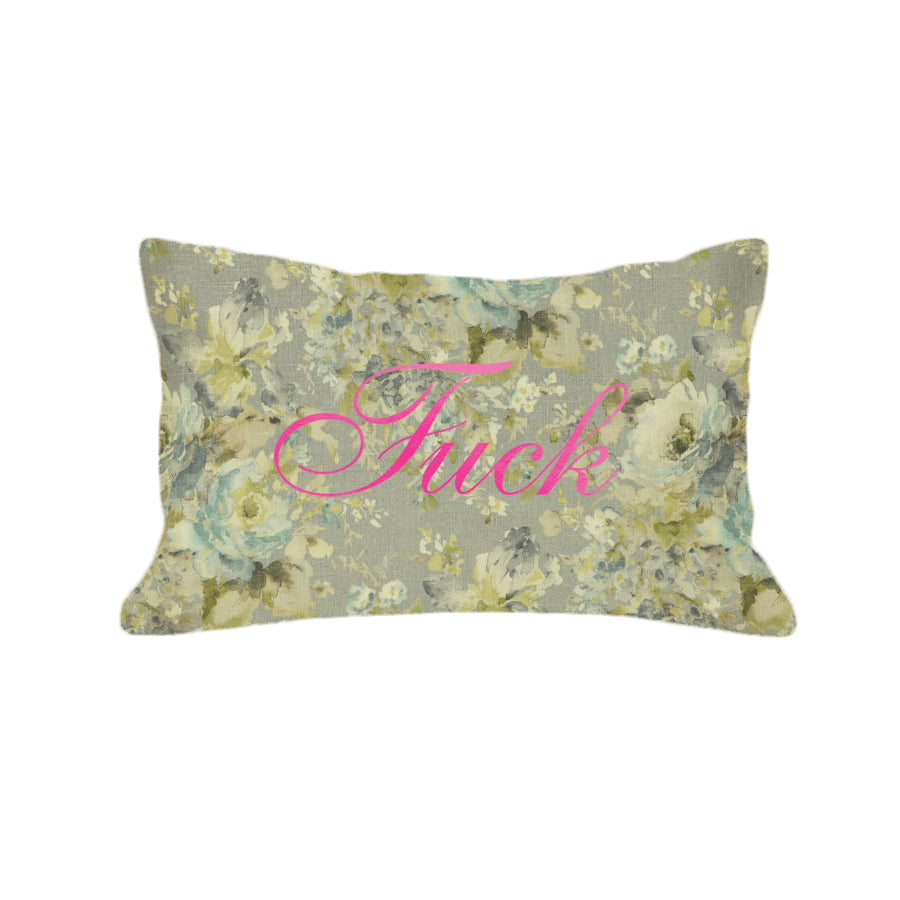 F*ck Pillow - light floral linen / hot pink foil