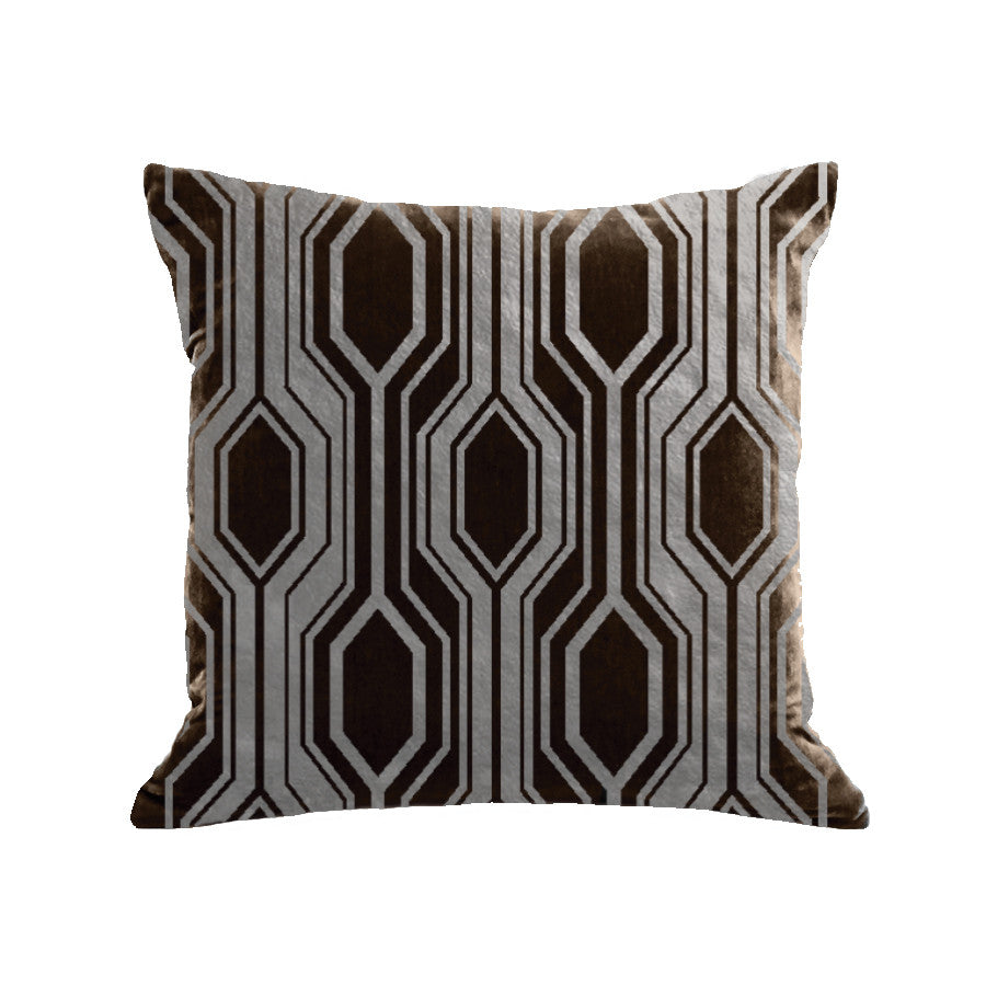 Geo Pillow - chocolate / gunmetal foil / 18 x 18"