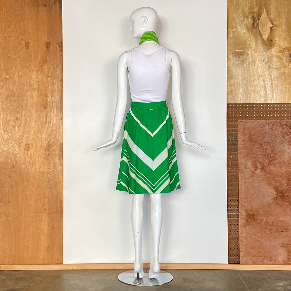 60s Green & White Chevron Skirt