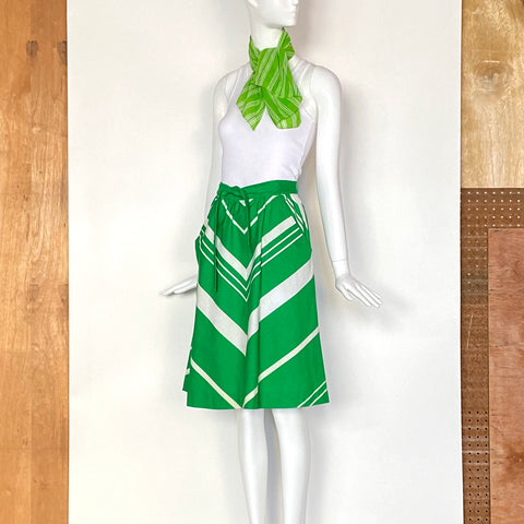 60s Green & White Chevron Skirt