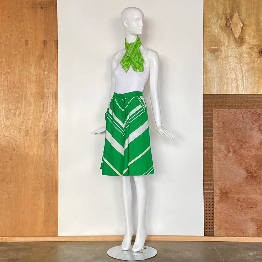 60s Green & White Chevron Skirt