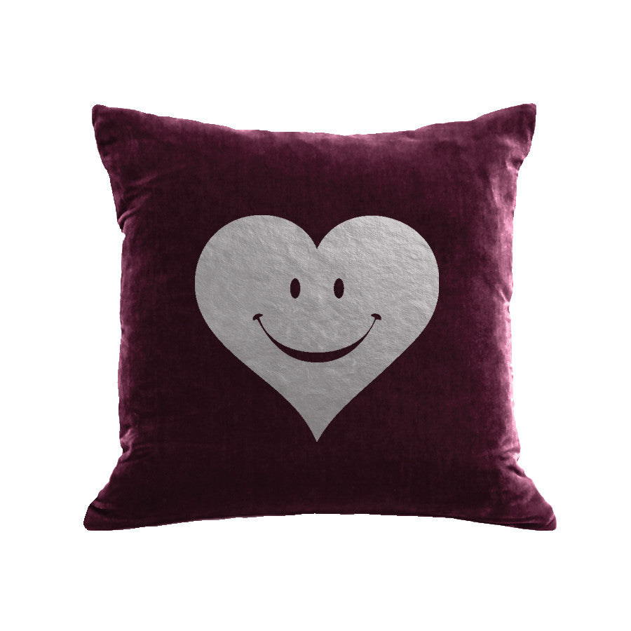 Happy Heart Pillow - berry / gunmetal foil